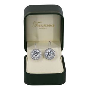 Fantasia by DeSerio Round Cubic Zirconia Elegant Drop Earrings With Box